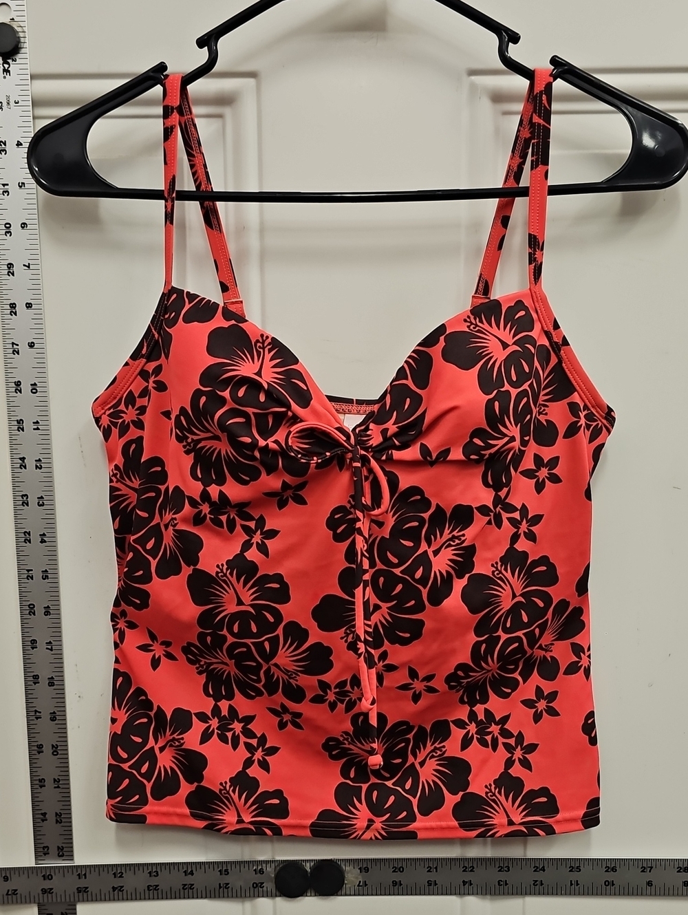 Victoria's Secret Coral and Dark Brown Floral Tie-Front Swim Top Cami